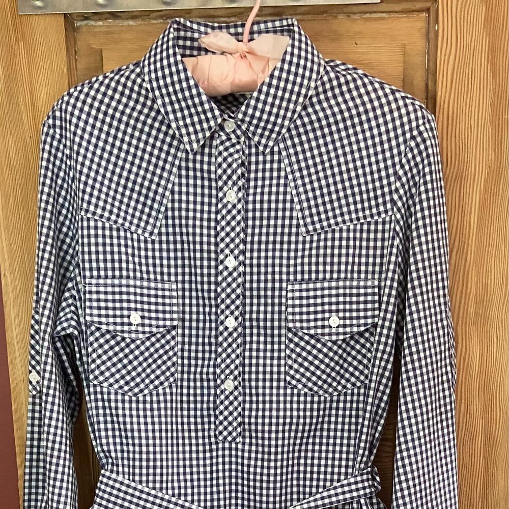 Vintage 60's Navy/White Cotton Gingham Shirtdress. Mr. Robert Size 10. Midi.